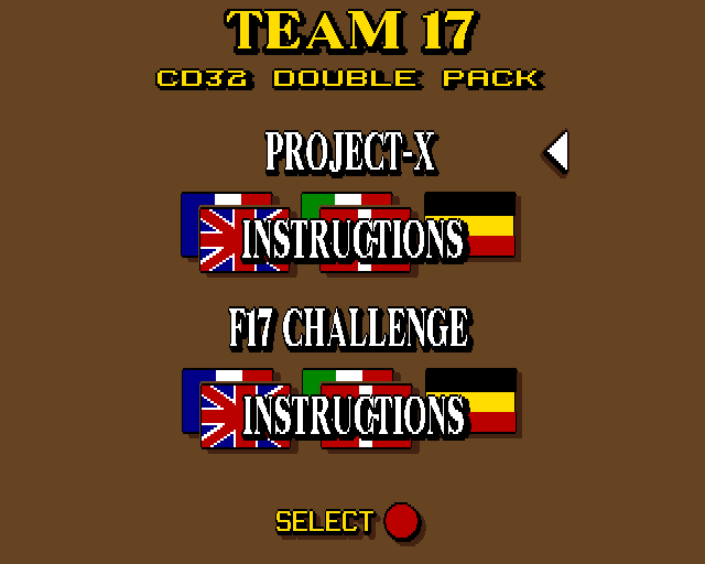 Project X & F17 Challenge title screen for Amiga CD32